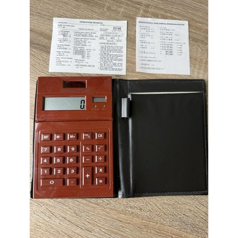 Vintage Dual Power Calculator Clock Portfolio Case w/ Notepad & Instructions